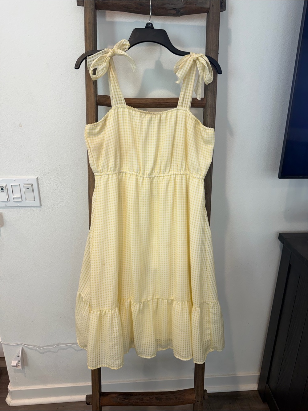 Light Yellow Tie-Shoulder Gingham Casual Dress